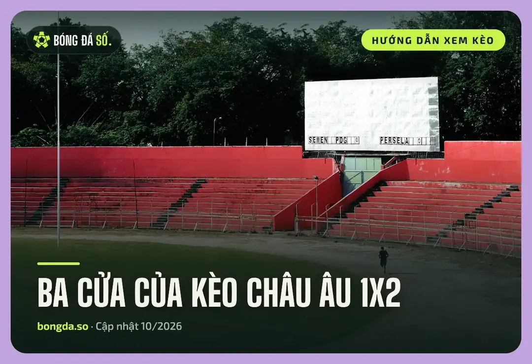 Kèo châu Âu 1X2 có ba cửa thắng, hòa, thua: bảng tỷ số trên sân đang 0-0