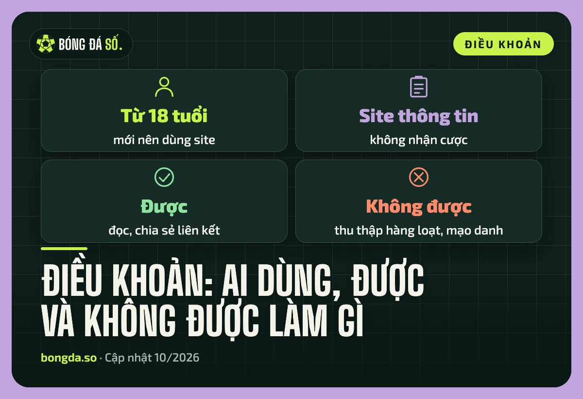 Bốn ý chính của điều khoản: từ 18 tuổi, site thông tin, việc được làm và việc không được làm