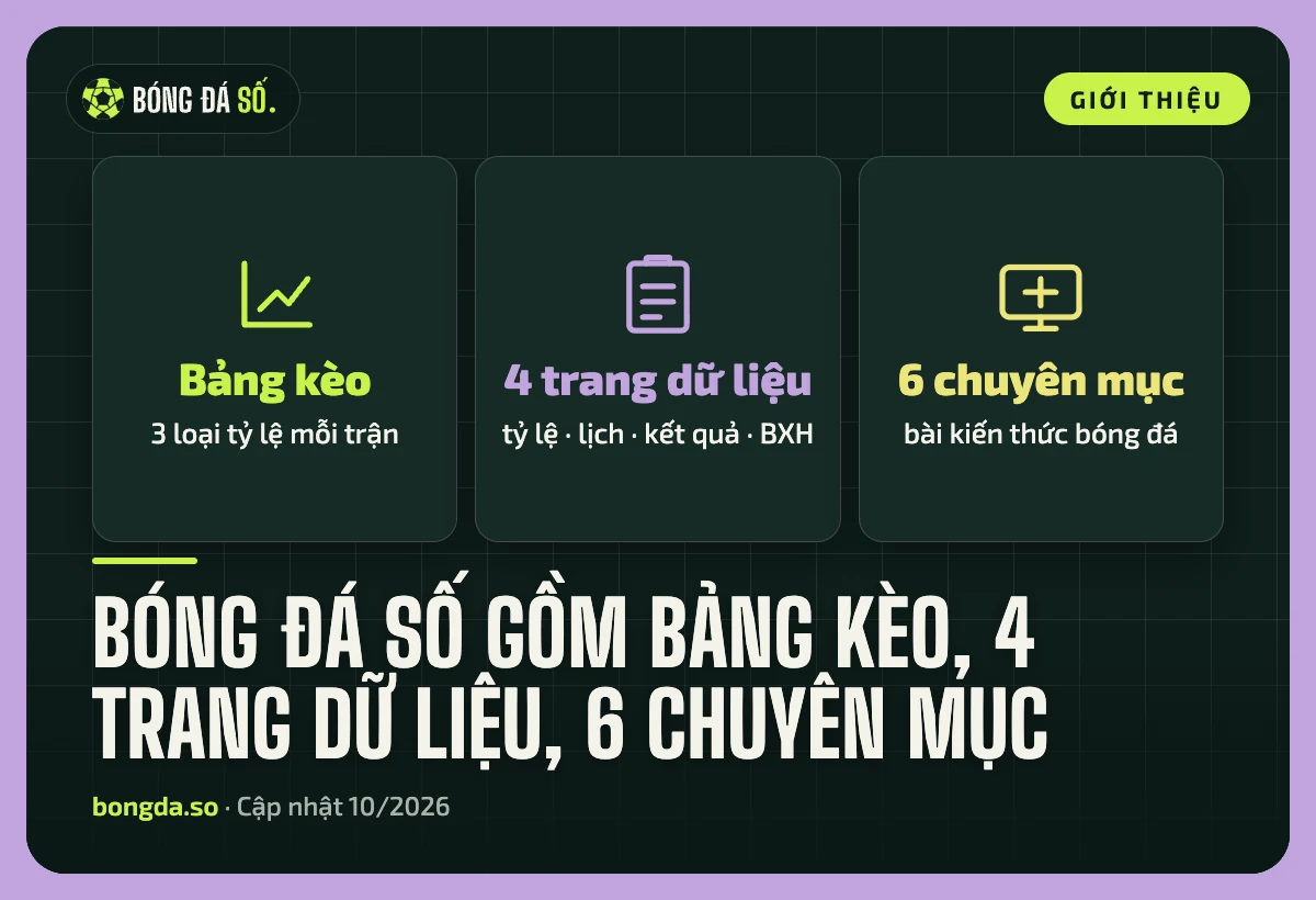 Bóng Đá Số gồm bảng kèo, bốn trang dữ liệu và sáu chuyên mục bài viết